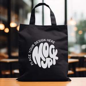 Einkaufstasche Mockup, natürliche Canvas Tasche Mockup, schwarze Canvas wiederverwendbare Eco Tote, minimalistische leere Einkaufstasche, Bio schwarze Tasche Mockup