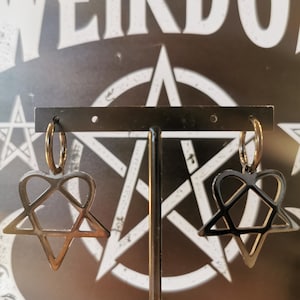 HIM heartagram black stainless steel gothic alt earrings.