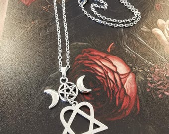 HIM heartagram and pentagram gothic alternative emo rock necklace.