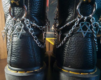 HIM Heartagram alternative barbed wire double boot chains