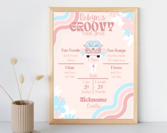 Groovy milestone Canva editable template, Groovy milestone sign, Groovy kid milestone sign, Groovy birthday milestone for girl