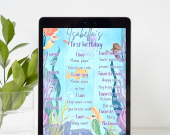 Mermaid milestone Canva editable template, mermaid milestone sign, mermaid kid milestone sign, mermaid birthday milestone for girl