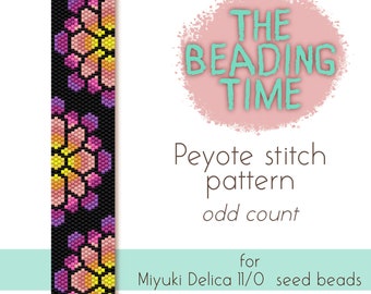 Colorful Lotus - Peyote stitch pattern - Odd count - for Miyuki delica seed beads 11/0