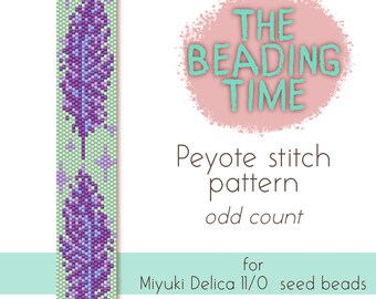 Purple Feather Magic - Peyote-stygnmönster - Udda antal - för Miyuki delica rosépärlor 11/0