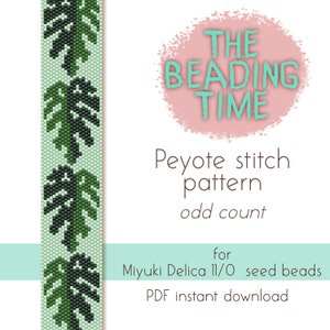 Monstera - Peyote stitch pattern - Odd count - for Miyuki delica seed beads 11/0