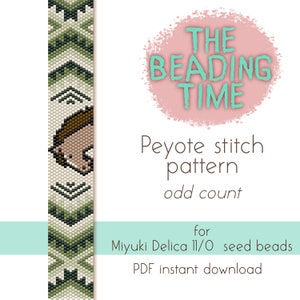Horse on Emerald - Native pattern - Peyote stitch pattern - Odd count - for Miyuki delica seed beads 11/0