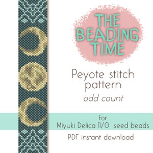 Dark Green Moon Phases - Peyote stitch pattern - Odd count - for Miyuki delica seed beads 11/0
