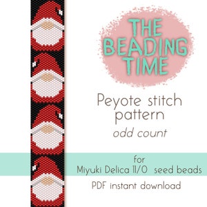 Santa Gnome - Peyote stitch pattern - Odd count - for Miyuki delica seed beads 11/0