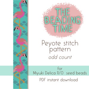 Flamingos - Peyote stitch pattern - Odd count - for Miyuki delica seed beads 11/0