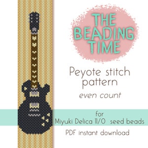 Large Electric Guitar Peyote stitch pattern Even count for Miyuki delica seed beads 11/0 Valentines day image 1