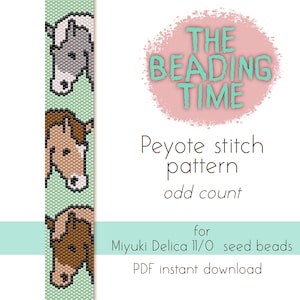 Cute Horses - Peyote stitch pattern - Odd count - for Miyuki delica seed beads 11/0