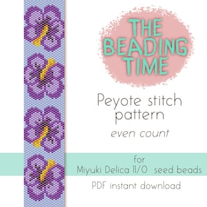 Ibisco viola - Schema punto Peyote - Conteggio pari - per perline Miyuki delica 11/0