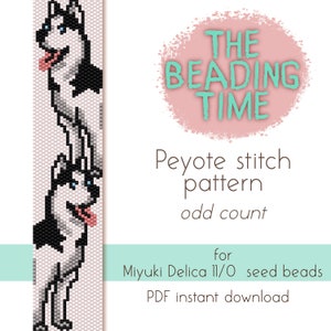 Può includere: Un modello di download digitale per un cane husky di perline. Il modello è per punto peyote e utilizza perline Miyuki Delica 11/0. Il modello è per un conteggio dispari.