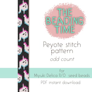 Narrow Glitchy Ghosts - Peyote stitch pattern - Odd count - for Miyuki delica seed beads 11/0