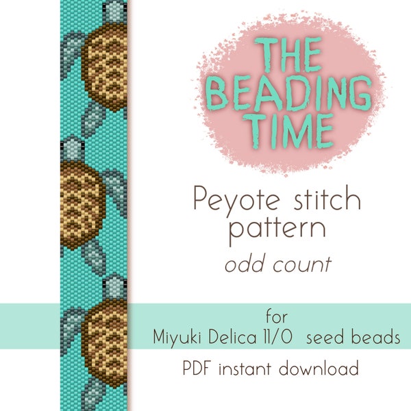 Sea Turtles - Peyote stitch pattern - Odd count - for Miyuki delica seed beads 11/0