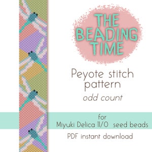 Lake Dragonflies - Peyote stitch pattern - Odd count - for Miyuki delica seed beads 11/0