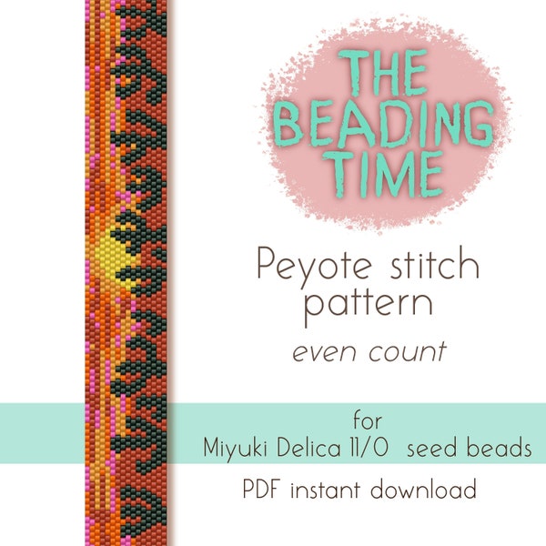 Cactus desert sunset - Peyote stitch pattern - Even count - for Miyuki delica seed beads 11/0