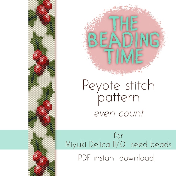 Christmas berries - Peyote stitch pattern - Even count - for Miyuki delica seed beads 11/0