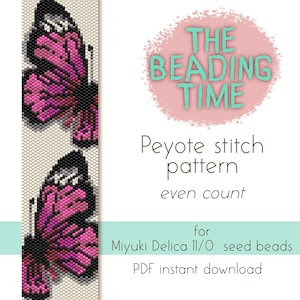 May include: A digital download pattern for beading two pink butterflies using the peyote stitch. The pattern is for Miyuki Delica 11/0 seed beads and is an even count pattern.
