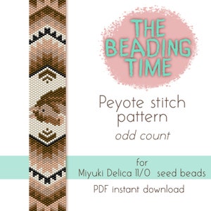 Horse on Wooden - Native pattern - Peyote stitch pattern - Odd count - for Miyuki delica seed beads 11/0