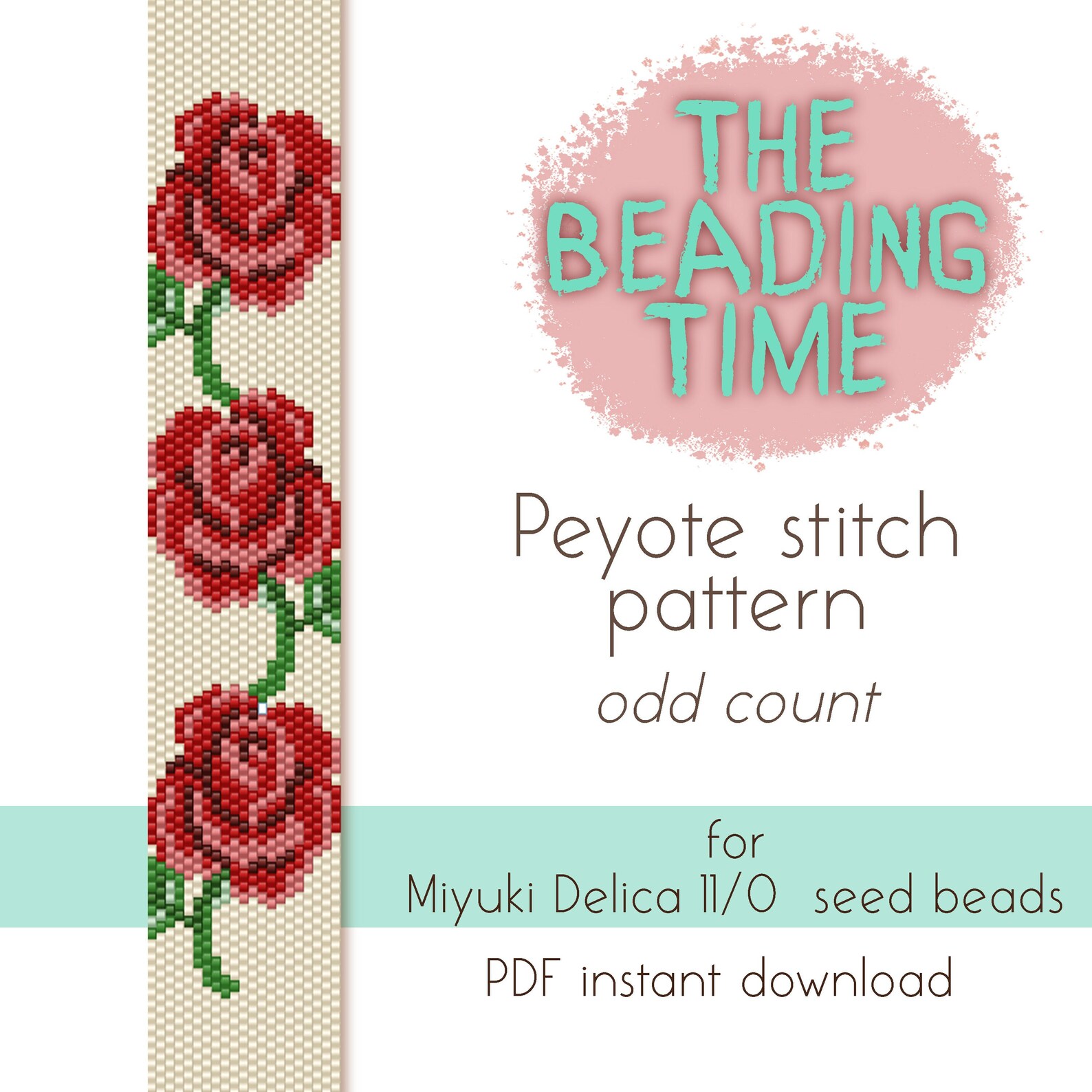 Three Red Roses - Peyote Stitch Pattern - Odd Count - for Miyuki Delica ...