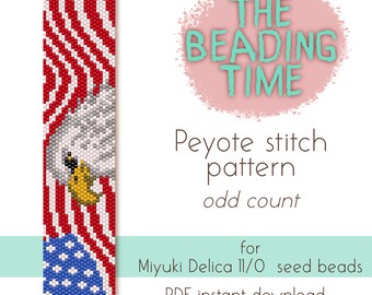 Eagle USA flag - Peyote stitch pattern - Odd count - for Miyuki delica seed beads 11/0