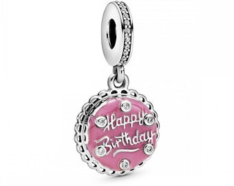 Pandora Pink Birthday Cake Dangle Charm Happy Sterling Silver Charm, Exquisite S925 Silver Bracelet Charm for Friends, Every Celebration UK