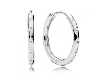 Pandora Simple Sparkling Droplet Hoop Earrings, Sterling Silver With Cubic Zirconia Crystals Earrings, Classic Earrings For Women, S925 ALE