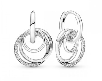 Pandora Sterling Silver Family Always Encircled Hoop Earrings Jewelry Must-Have Twisted Encircled Dangle Earrings for Women in Sparkly Style