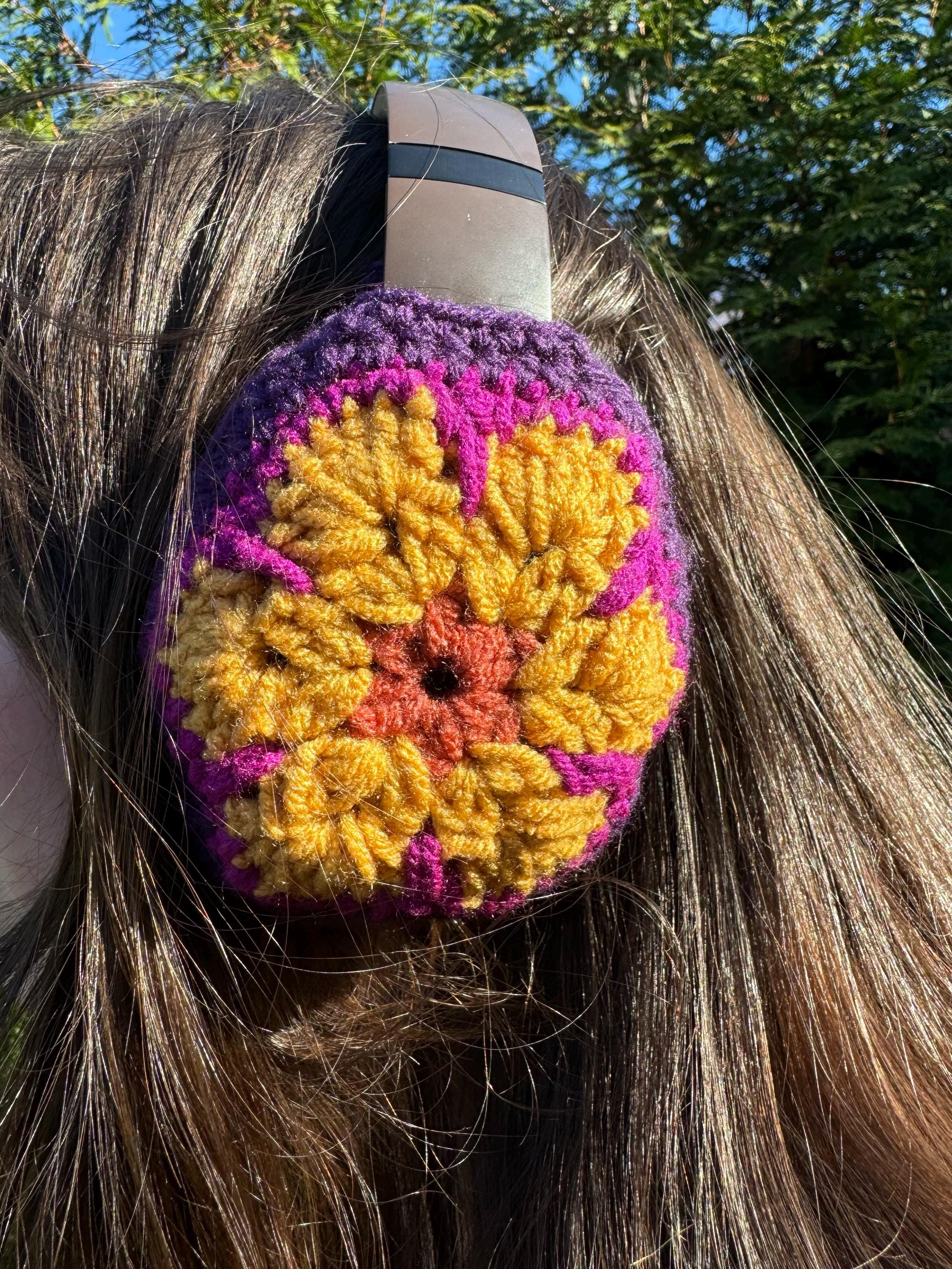 22 Crochet Headphone Cover Patterns, Strawberry, Star, and Fox Styles 11 African Flower Headphone Cover