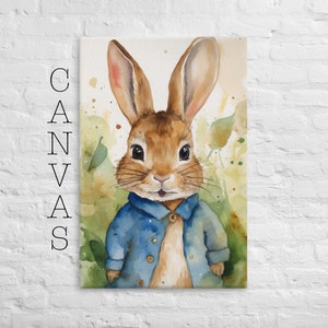 Canvas - Peter Rabbit Print, Kids Room Decor, Forest Animal, Bunny in Blue Jacket, Nursery Art, Beatrix Potter Character - 121