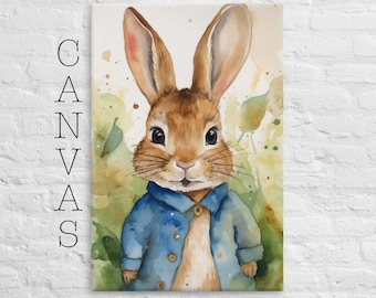 Tela - Impressão de Peter Rabbit, decoração de quarto infantil, animal da floresta, coelho de jaqueta azul, arte de berçário, personagem Beatrix Potter - 121