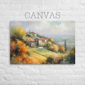 Canvas - Italian Countryside Painting, Vibrant Colors, Landscape Art, Italy Townscape, Ready to Hang, Kitchen Wall Art - 408