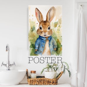 Poster – Peter Rabbit Print | Kids Room Decor | Forest Animal | Bunny in Blue Jacket | Nursery Art | Beatrix Potter Character – 121