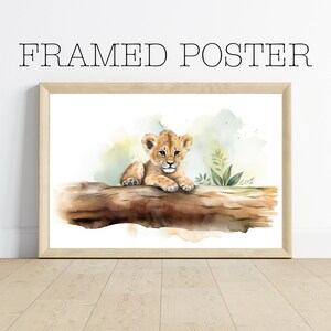 Framed Poster – Baby Lion Cub Nursery Wall Art | Safari Animal Watercolor Print | Cute Jungle Decor for Kids Room – 067