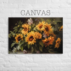 Canvas - Sunflower Bouquet Painting, Floral Wall Art, Botanical Print, Dining Room Decor, Sunflower Painting, Vintage Wall Art - 404