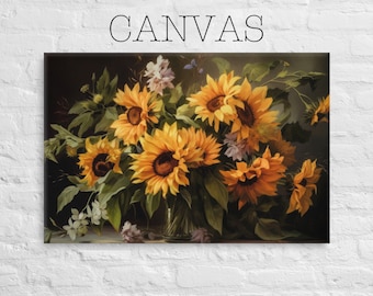 ひまわりの花束アートプリント：花の静物画 - Etsy 日本