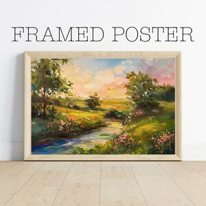Poster - Serene Landschaft Ölgemälde, ruhige Wiese, Wohnzimmer Dekor, Frühling Wandkunst - 423