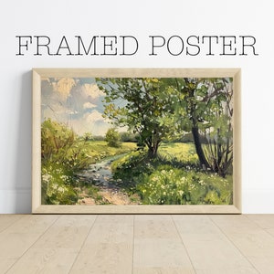 Poster - Serene Landschaft Ölgemälde, ruhige Wiese, Wohnzimmer Dekor, Frühling Wandkunst - 424