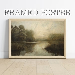 Gerahmtes Poster - Serene Vintage Seelandschaft, rustikales Ölgemälde, gedämpfte Töne, Wohnzimmerdekor - 426