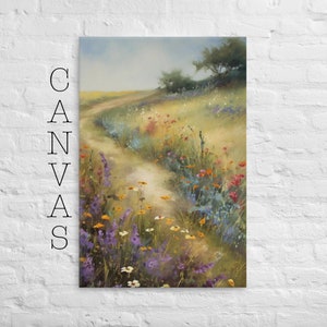 Canvas - Field of Flowers Impressionist Oil Painting with Colorful Blooms, Perfect for Living Room Decor, Landscape Art, Wildflowers - 117