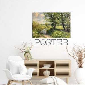 Poster - Serene Landschaft Ölgemälde, ruhige Wiese, Wohnzimmer Dekor, Frühling Wandkunst - 424