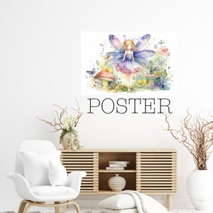 Cartel - Hada púrpura encantadora, impresión de acuarela, mariposas caprichosas, decoración de fantasía mágica, hada púrpura, arte de la habitación de las niñas - 130