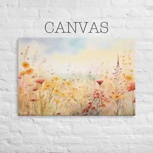 Canvas - Wildflower Meadow Painting Print, Landscape Art, Colorful Wildflower Field, Field of Flowers - 433
