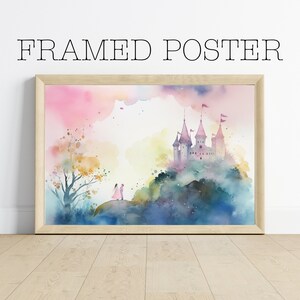 Framed Poster - Magical Castle Print with Prince and Princess, Children's Wall Art, Nursery Decor - 261