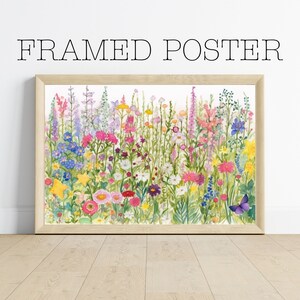 Framed Poster – Vibrant Flower Garden | Watercolor Garden Art | Field of Wild Flowers | Bright Landscape Painting | Housewarming Gift – 422