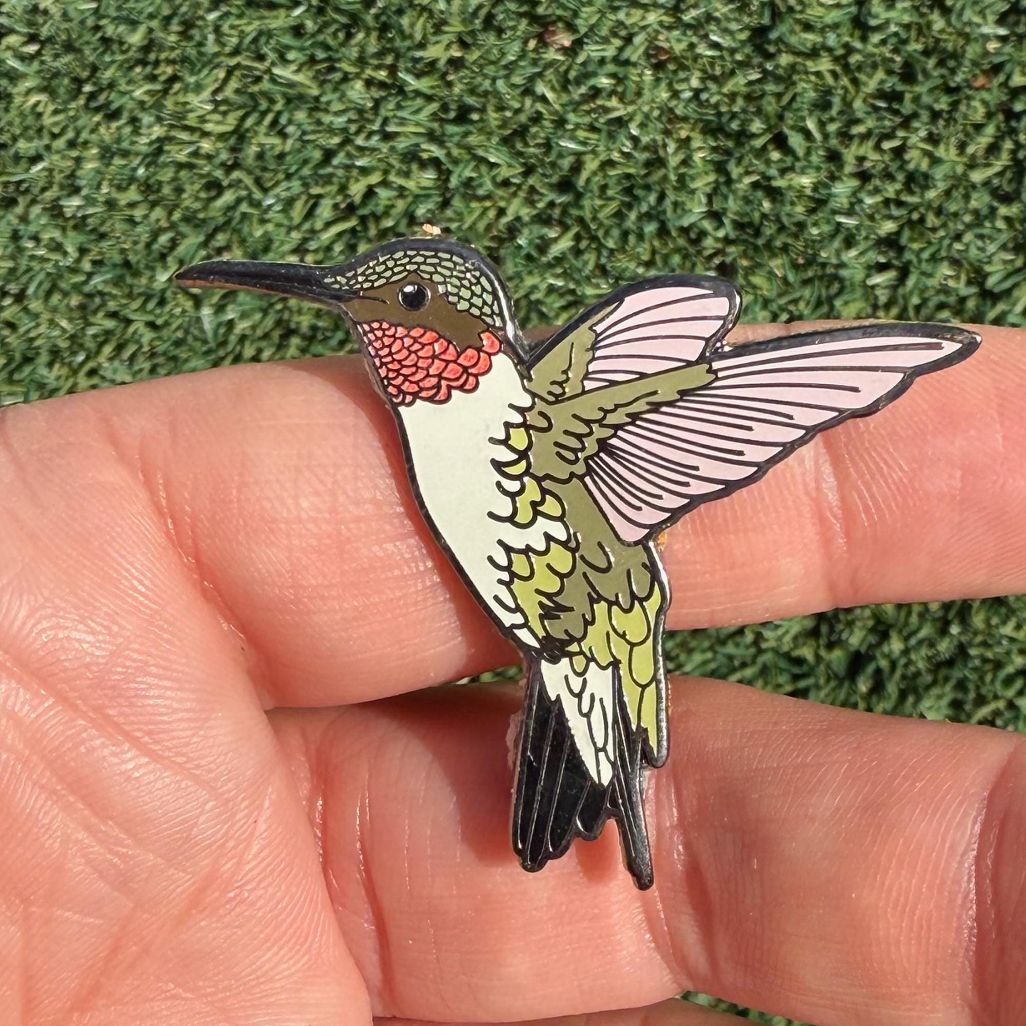 Ruby-Throated Hummingbird Enamel Pin: Glittering Lapel Pin, Collector's Artwork