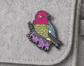 Hummingbird Enamel Pin: Annas Hummingbird Birding Gift Wildlife Brooch for Nature Collectors