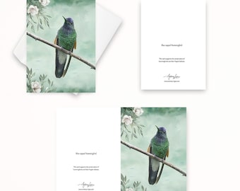 Hummingbird Greeting Card: Blue Capped Bird Blank Nature Note Card with Envelope