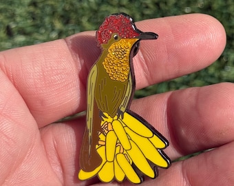 Ruby-Topaz Hummingbird Enamel Pin: Glitter Lapel Pin with Locking Back